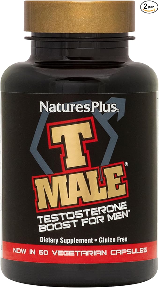 NaturesPlus T-Male - 60 Vegetarian Capsules, Pack of 2 - with Ginseng, Rhodiola & FuranoMax - Gluten Free - 60 Total Servings