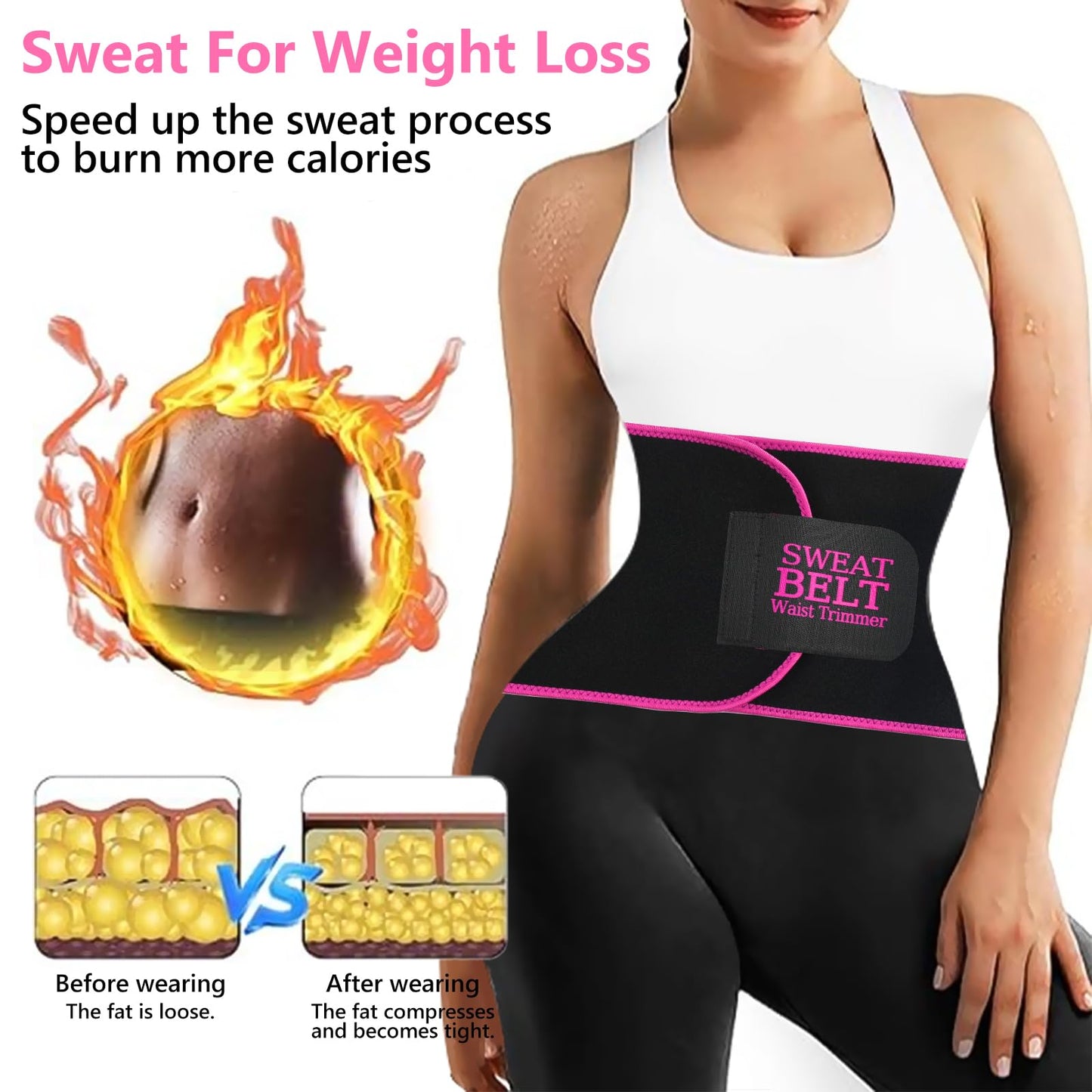 AMZBOSS Waist Trainer for Women Lower Belly Fat, Waist Sweat Band for Women, Belly Band Sweat Belt, Stomach Wrap, Body Shaper, Great Gym Accessories for Sauna, Working Out, Fitness, Large Black/Pink