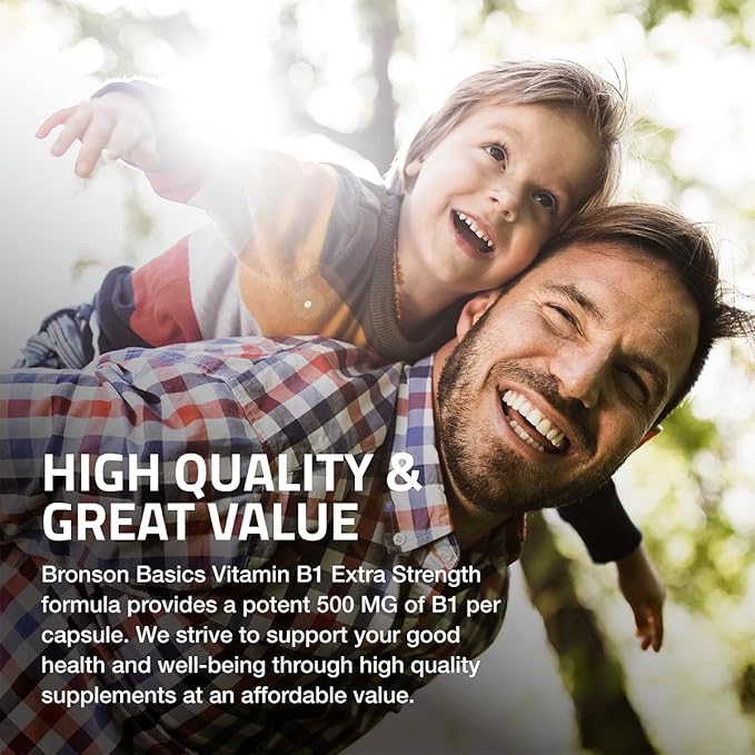 Bronson Vitamin B1 Extra Strength 500 MG High Potency Non-GMO, 120 Capsules
