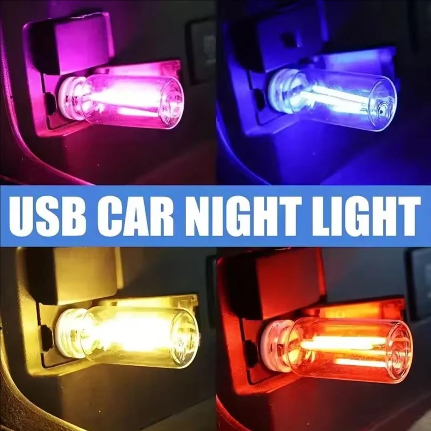 Usb Night Light  Ambient Lighting Car Led Light  Led Light Bulb With Flexible Neck Plug In Usb Automotive Night Light For Car (Blue)