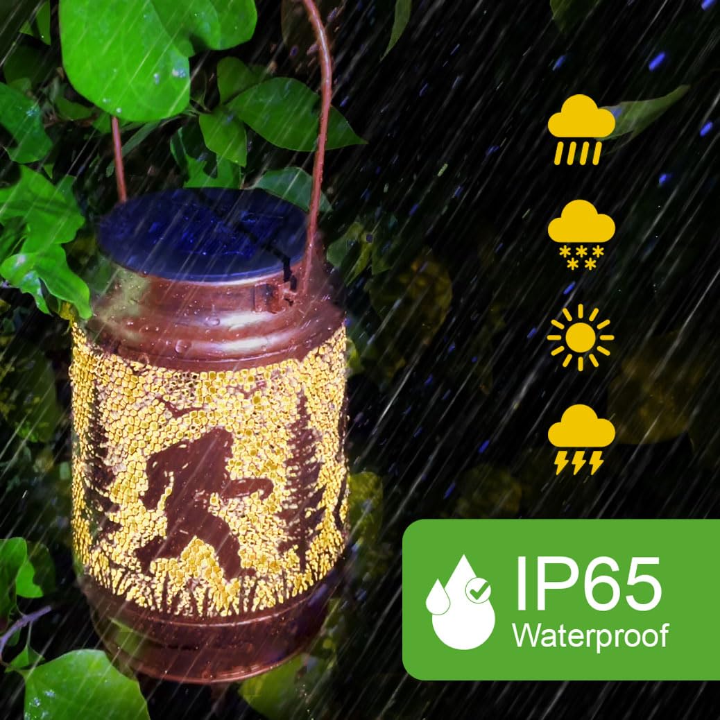 Doesen Bigfoot Solar Lanterns Outdoor Waterproof Hanging Solar Lights Big Foot Sasquatch Gifts For Men Women Metal Led Decorative Lanterns For Yard  Patio  Tabletop  Pathway  Landscape  Garden Decor