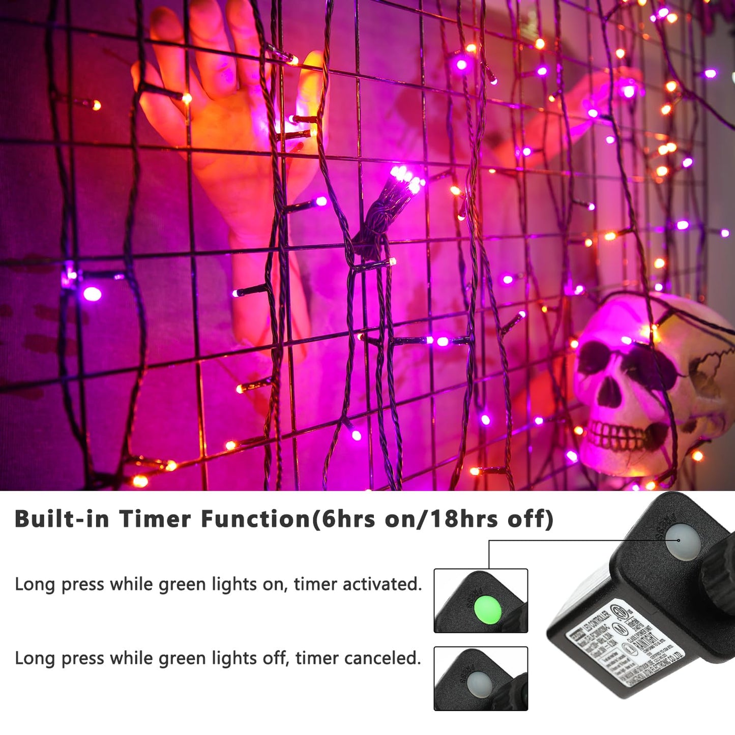 Brizled 2 Pack Purple & Orange Halloween Lights  95.14Ft 240 Led Halloween Lights String Connectable With Timer  8 Modes Outdoor Orange Light  Plugin Mini Light For Tree Garden Indoor Decor