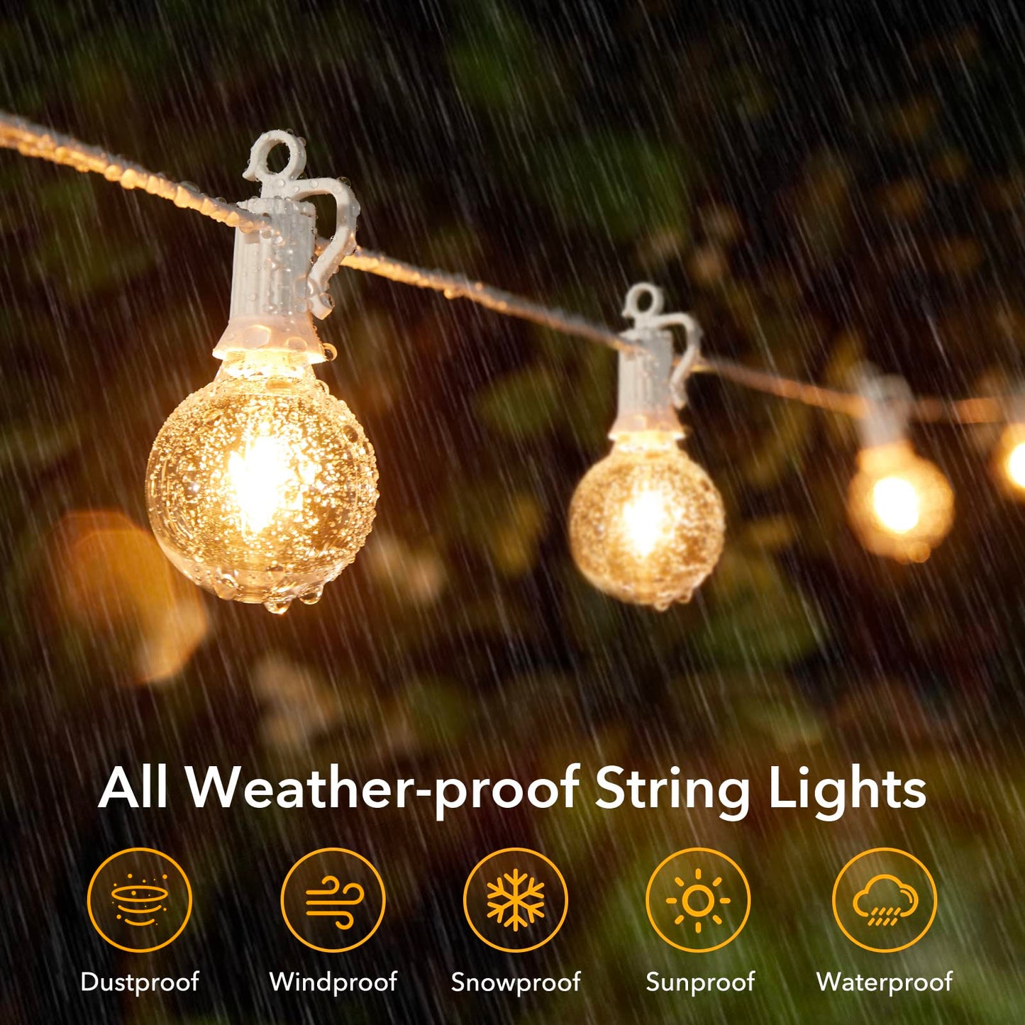 Brightown Outdoor String Lights - 50Ft Waterproof Led Globe Lights With 25 G40 Bulbs, All-Weather Patio Decor, White