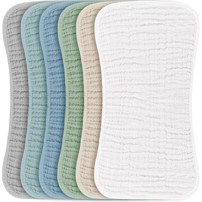 Konssy Muslin Baby Burp Cloths Sets for Unisex- 6 Pack Large 100% Cotton Burping Clothes for Newborn, Baby Girls and Boys