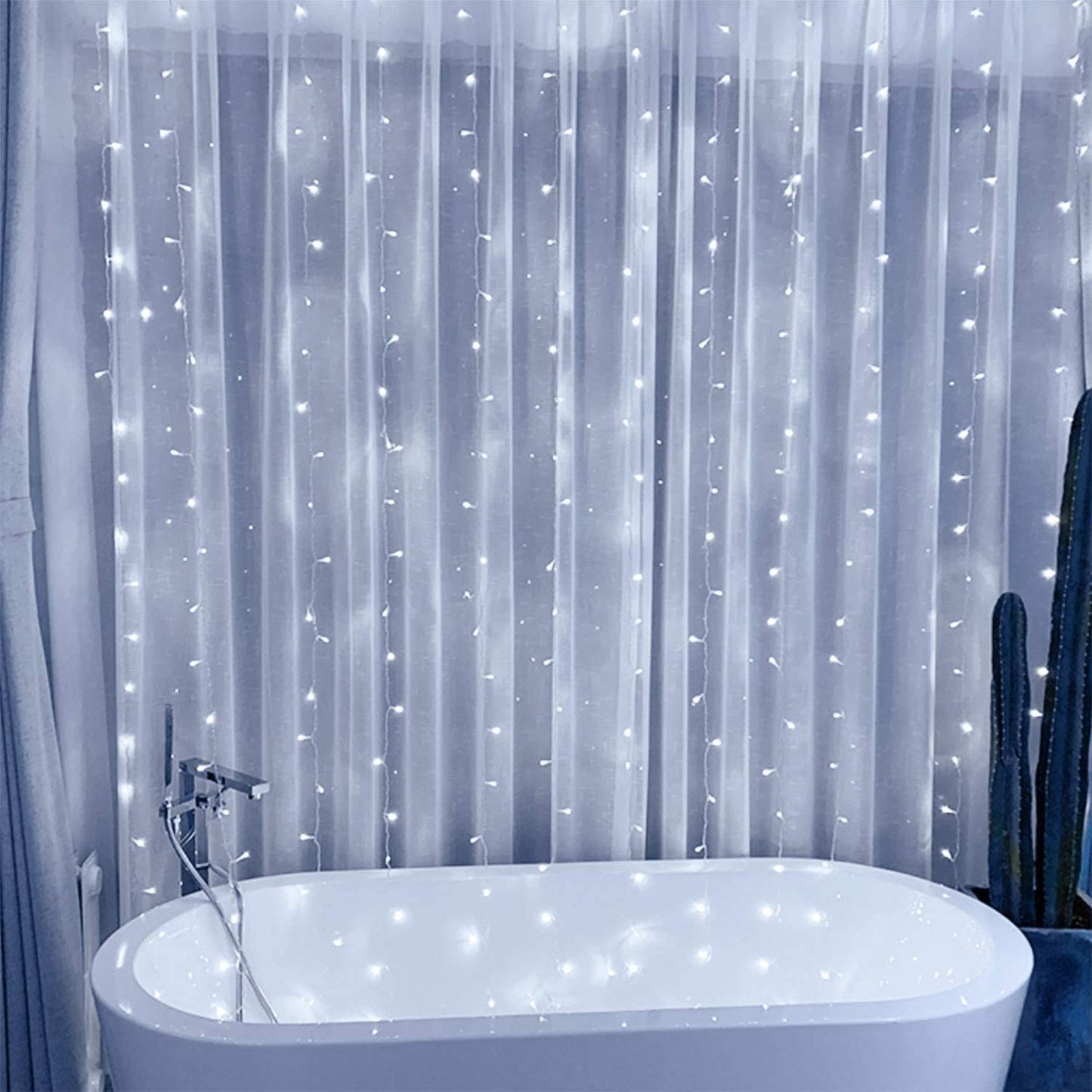 amadecohome Curtain String Lights, LED Icicle Lights, Cool White, Copper Material, Wedding Party Outdoor Indoor Decorations