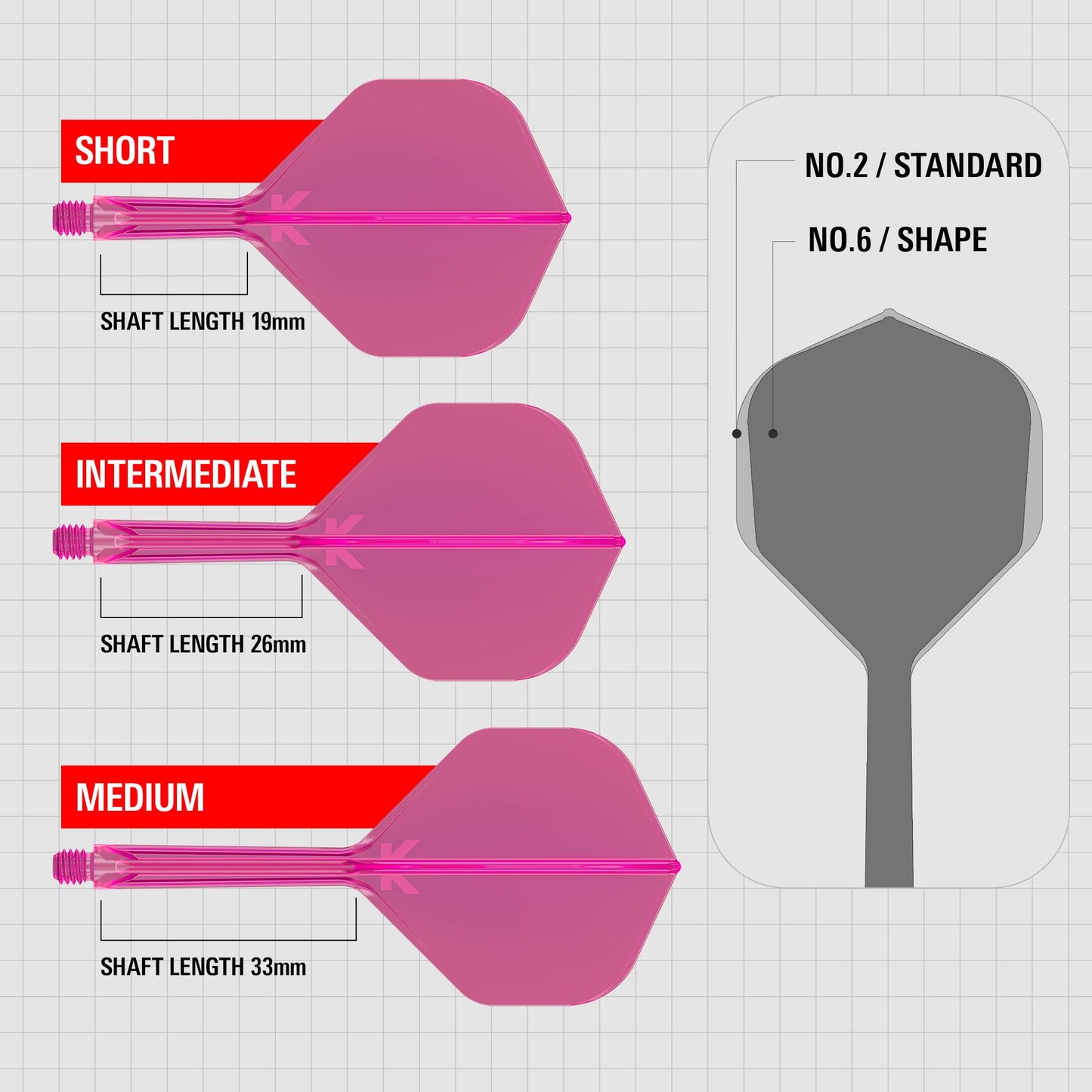 Target Darts K Flex Dart Flights & Shafts, Medium 33mm, Pink, Model taf1553, Pack of 3