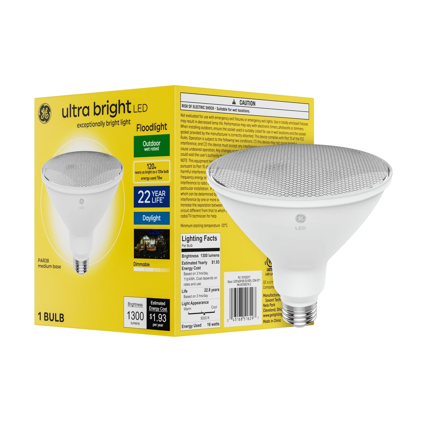 GE Ultra Bright LED Light Bulb PAR38 Outdoor Floodlight 120 Watt Daylight 1 Count