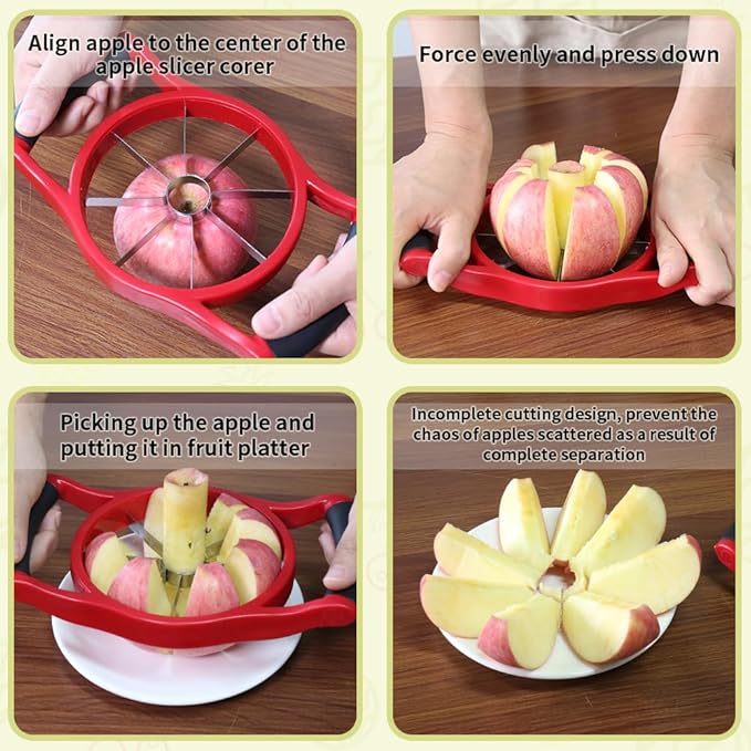 Newness 5.12 Inch Extra Large Apple Slicer, Heavy Duty Apple Cutter 8 Slices, Durable Apple Corer, Stainless Steel Apple Slicer and Corer - for Apple, Potato, Onion and More, Red