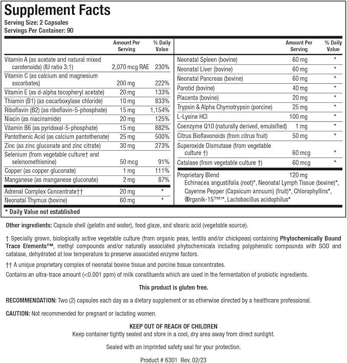 Biotics Research Bio Immunozyme Forte Multivitamin, Echinacea, Cayenne Pepper, Lactobacillus acidophilus, Botanicals, Probiotics, Amino Acids, Organs/Glandulars for Immune System Health 180 Capsules