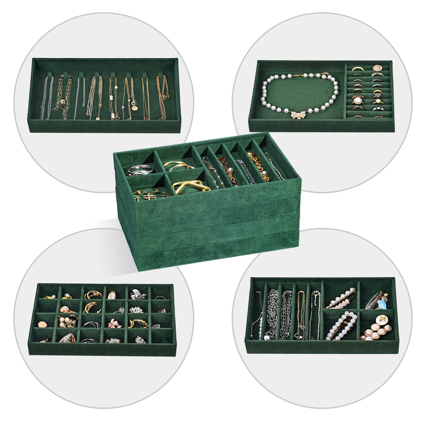 ProCase Stackable Jewelry Organizer Trays for Drawers, Jewelry Drawer Inserts Container Display Case Storage for Earring Necklac