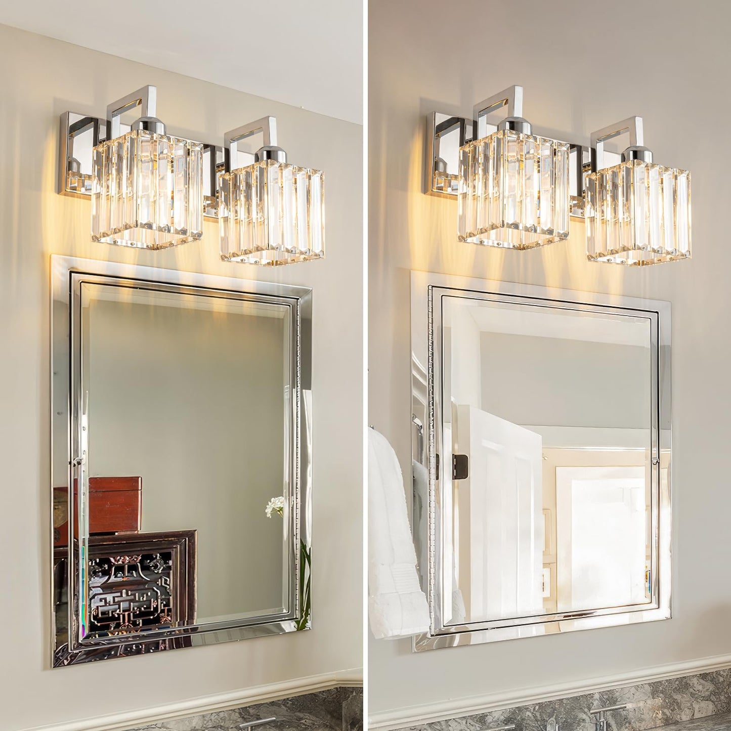 Fdpby 2-Light Modern Bathroom Vanity Light Chrome Crystal Wall Lamp Jw-003