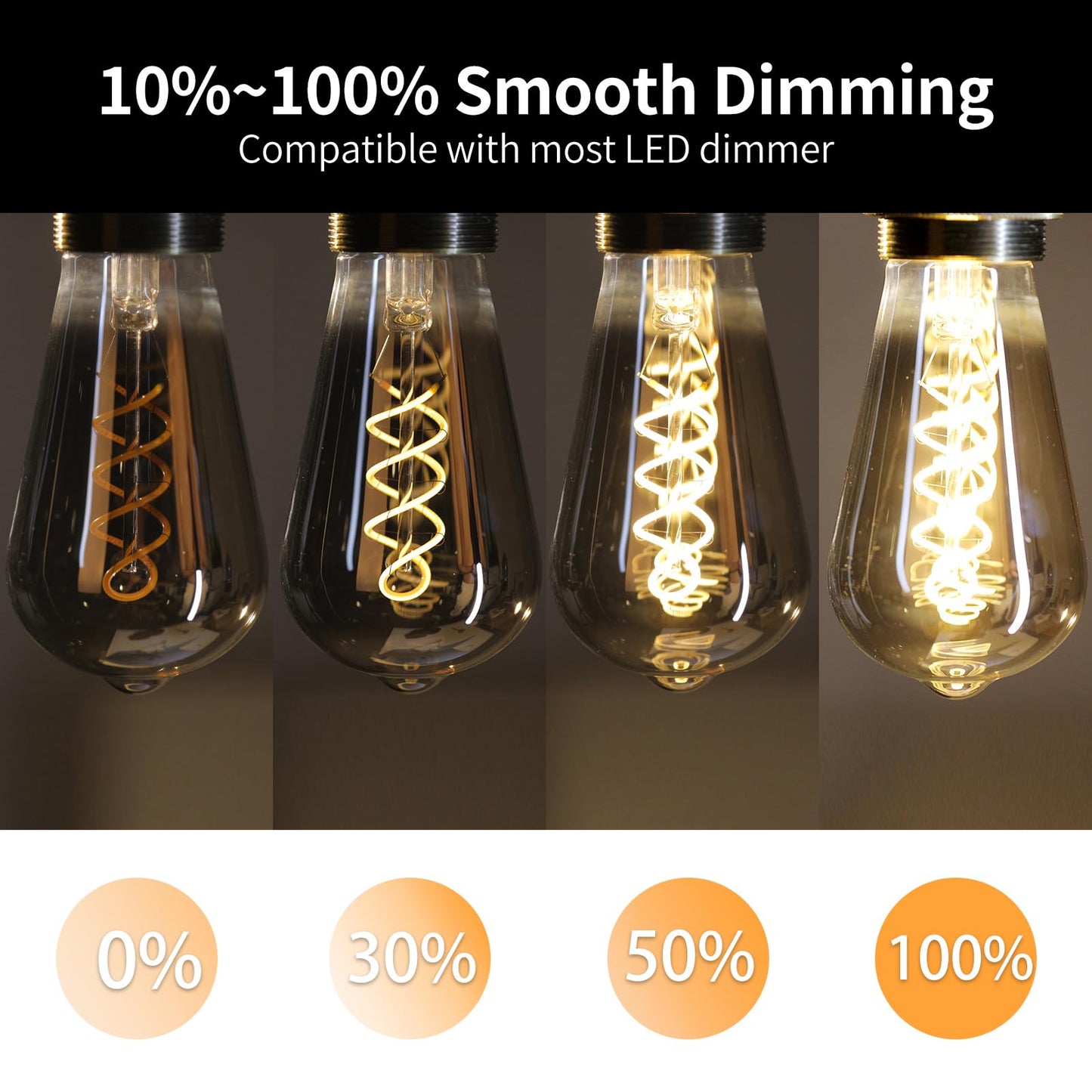 Decoaui E26 St64 Vintage Edison Light Bulbs  Smoky Grey Coated Glass  Dimmable  4W(20W Equivalent) 200 Lumin  2700K Soft White  Spiral Filaments Design  Antique Style  25000 Hrs  3-Pack