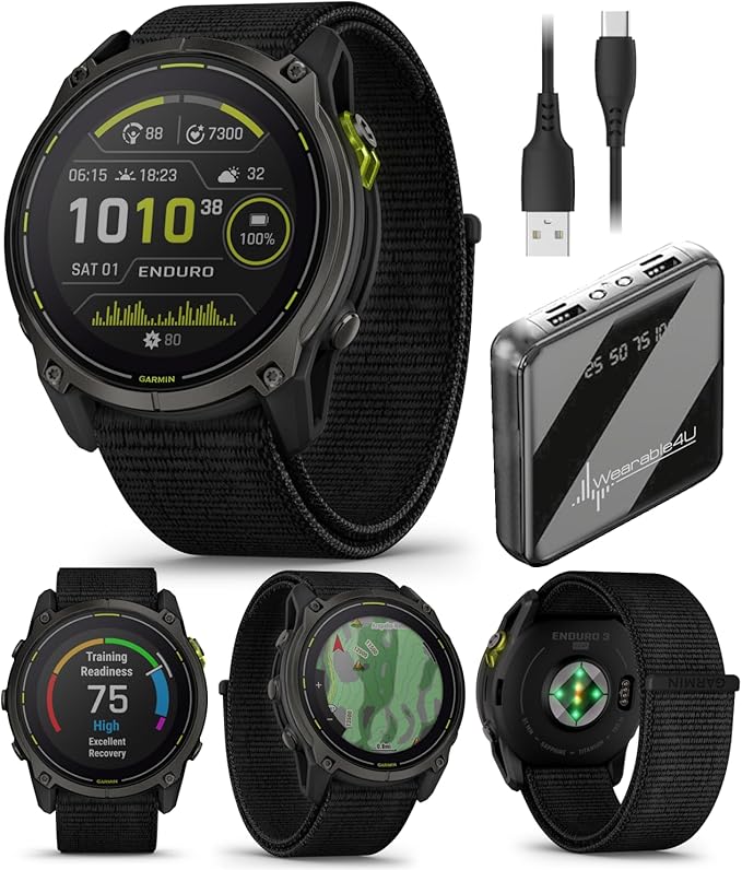 Wearable4U Garmin Enduro 3 – 51 mm, Solar, Sapphire, Ultraperformance GPS Smartwatch, Carbon Gray DLC Titanium with Black ...