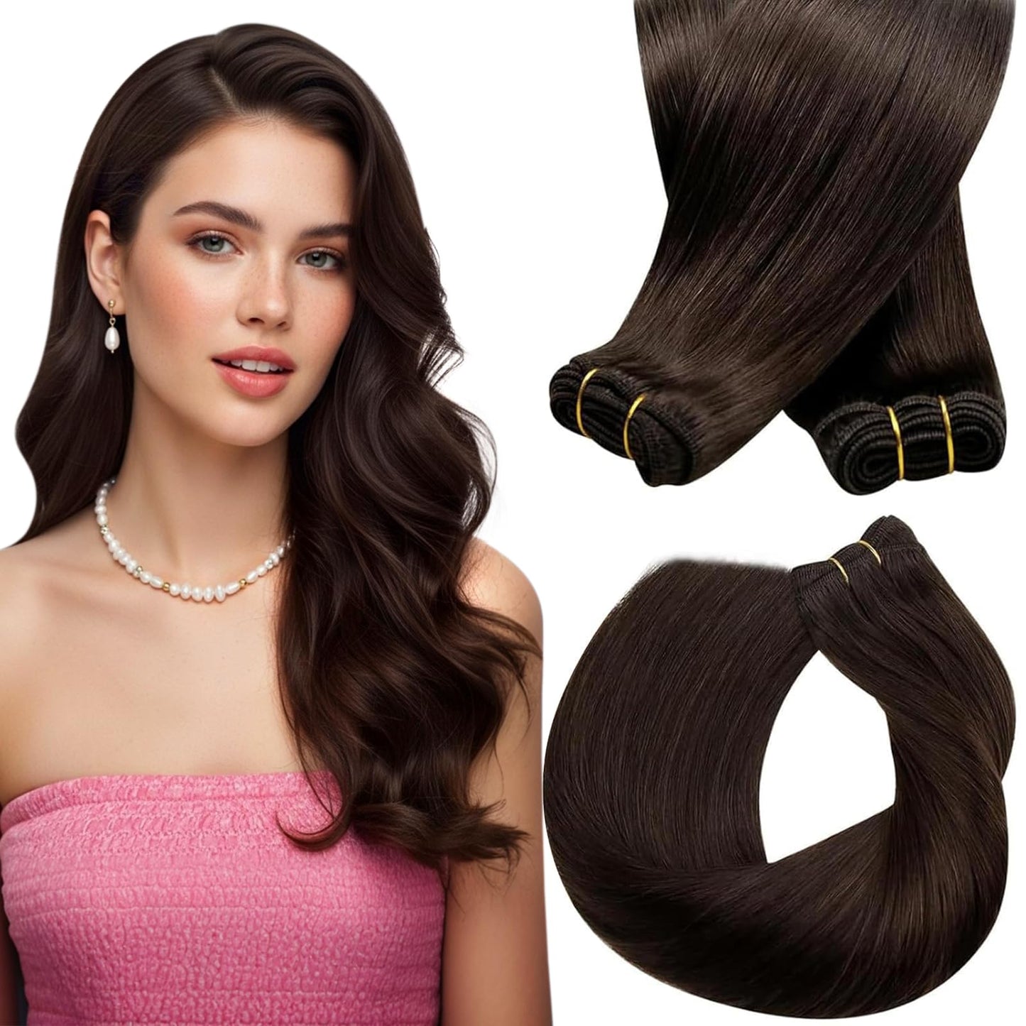 Sunny Hair Extensions Real Human Hair Weft Brown Sew in Weft Hair Extensions Human Hair Darkest Brown Human Hair Wefts Natural H