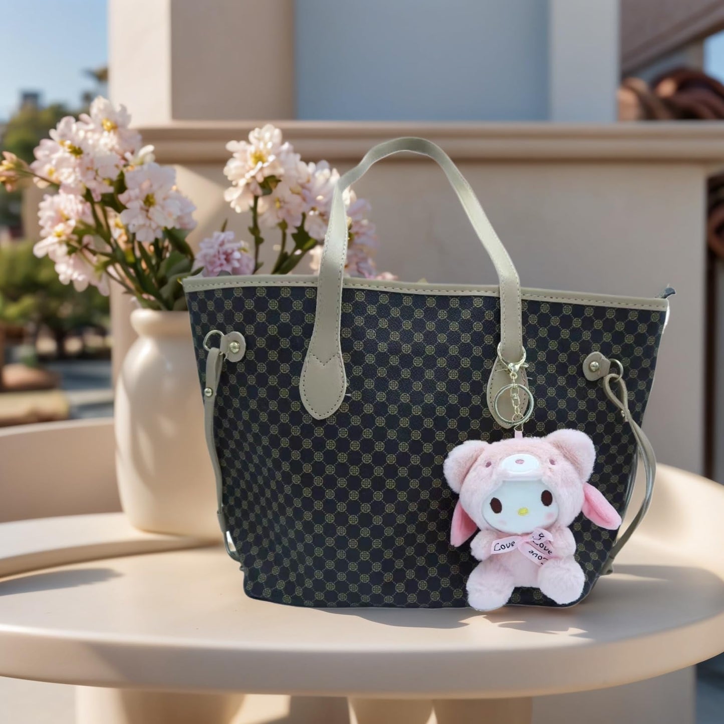 Cartoon Bag Charms Cute Plush Keychain for Women Girls, 5" Soft Backpack Key Chain Cute Animals Bag Keychain(Pink girl)