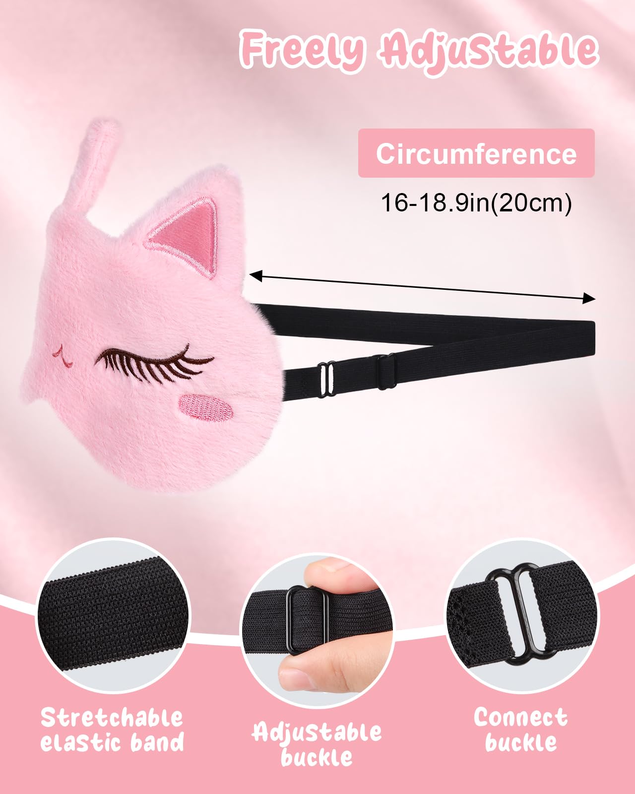 Miss Adola Sleep Mask for Kids - Valentines Gift for Kids Cute Plush Fuffy Sleeping Eye Cover Kawaii Soft Eyeshade Animal Eye Blindfold for Girls Boys Teens with Adjustable Strap, Cat