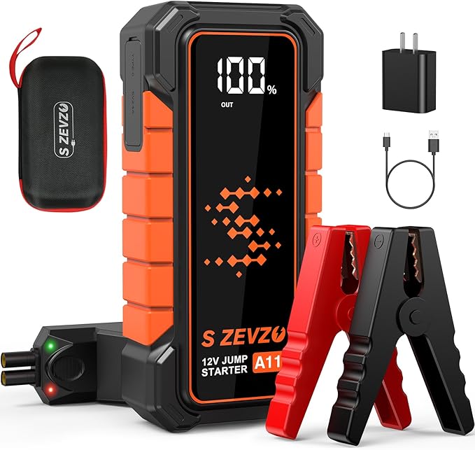 S ZEVZO A11 Jump Starter, Upgraded 5000A Car Battery Jumper Starter Portable (10.0L Gas & 7.0L Diesel Engines) with Booste...