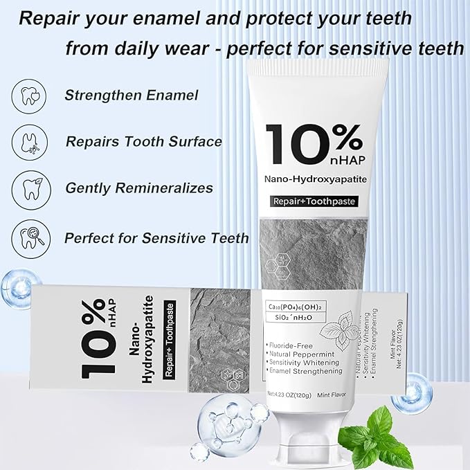 10% Nano Hydroxyapatite Toothpaste for Enamel Repair and Teeth Strengthening,Gentle Mint, Fluoride Free, Sensitive Teeth Relief, Fresh Breath (4.23 oz)