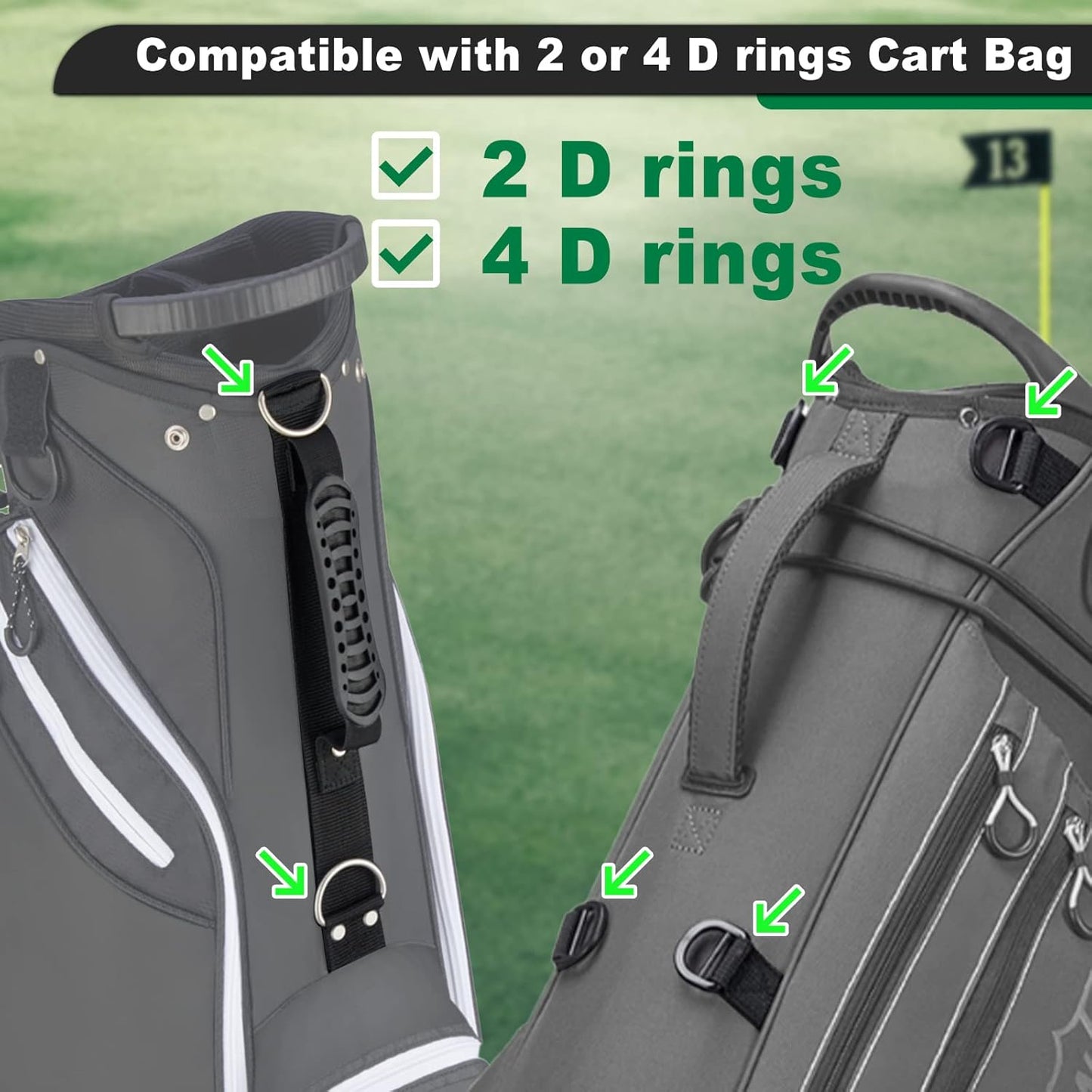 BIG TEETH Golf Bag Strap,Adjustable Padded Bag Strap Replacement,Golf Double Shoulder Bag Straps with 4Pcs Rotate Hooks