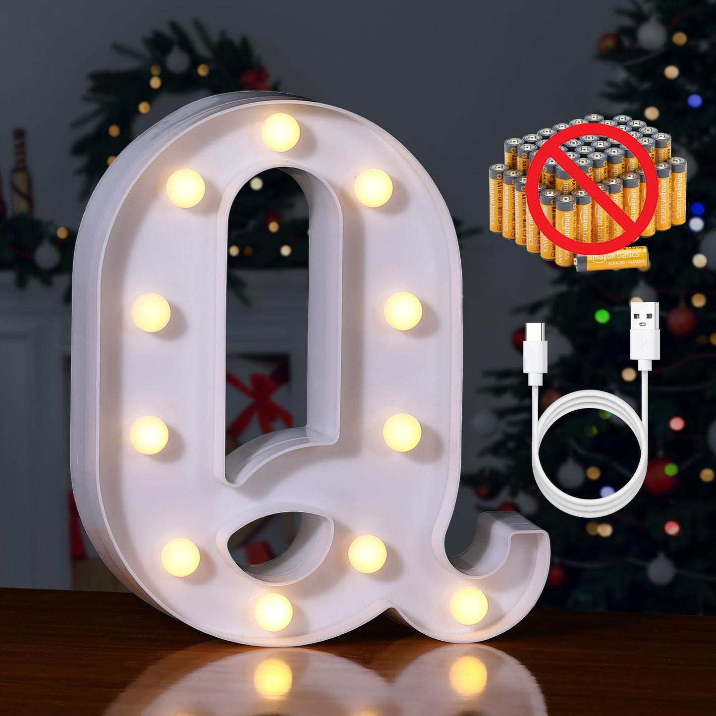 Foaky Rechargeable LED Letter Lights Sign Marquee Night Light, Q Size, Warm-Rechargeable, Plastic, for Wedding/Birthday Party Decor