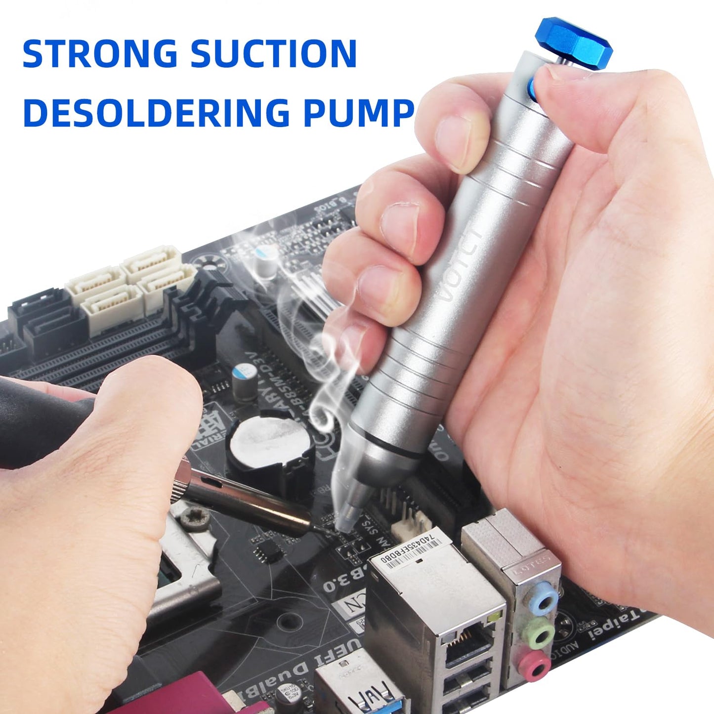 VOTCT Solder Sucker No Clog Desoldering Pump for Solder Removing with Replaceable Heat Resistan Silicone Sucking Nozzle, Desoldering Tool Sodering Pump Strong Vacuum Aluminum Suction Remover