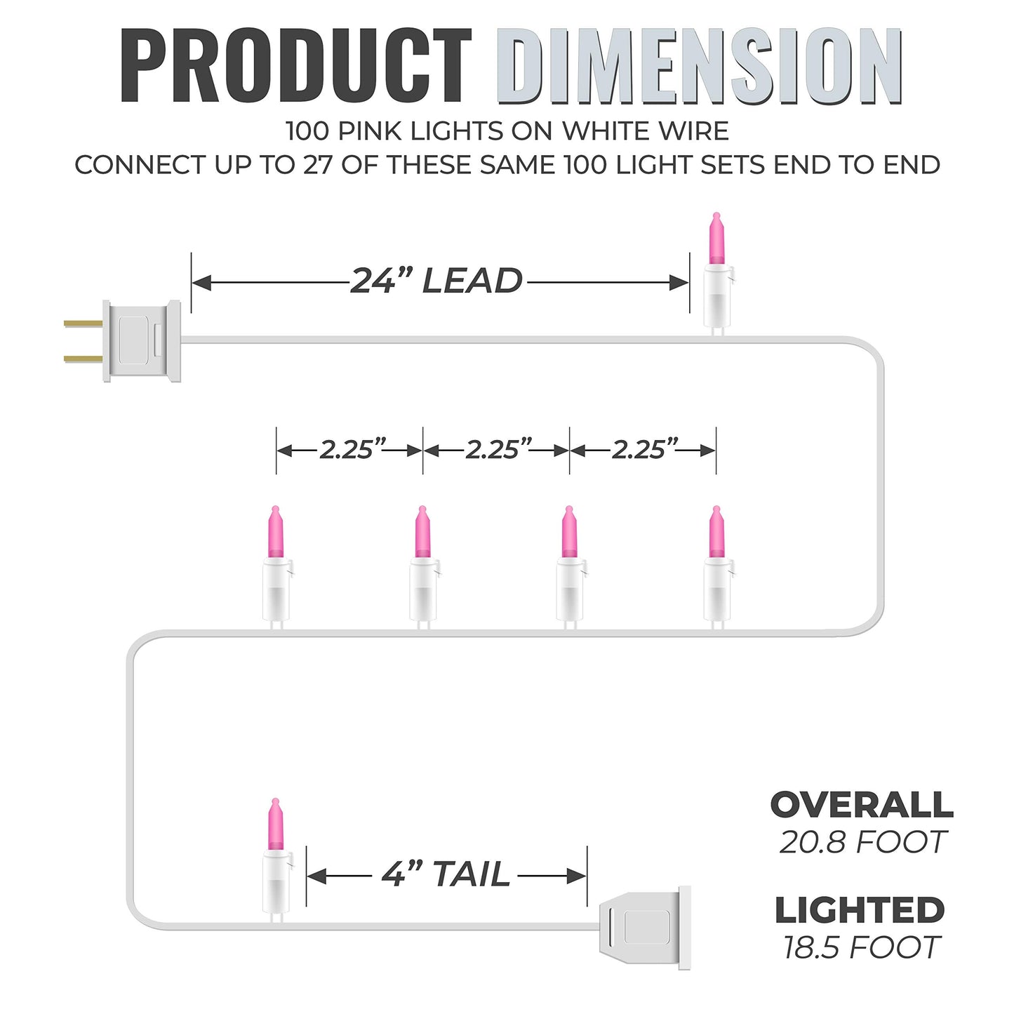 612 Vermont Pink Led Christmas Lights - 18.5Ft Lighted Length, White Wire, Ul Approved For Indoor/Outdoor Use, Model Ml-100/3S3Bie-3