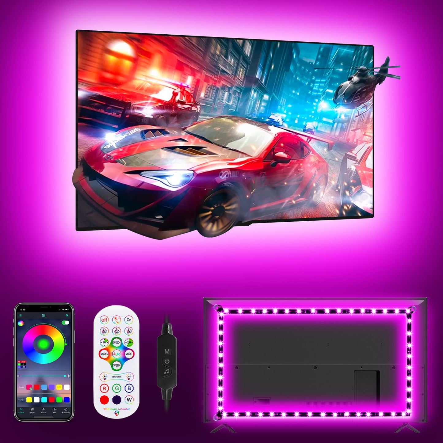 KeShu TV Led Lights USB Powered, RGB Backlight Strip 13.1ft for 43-55in TVs, Multicolor, Model st-ting-l287