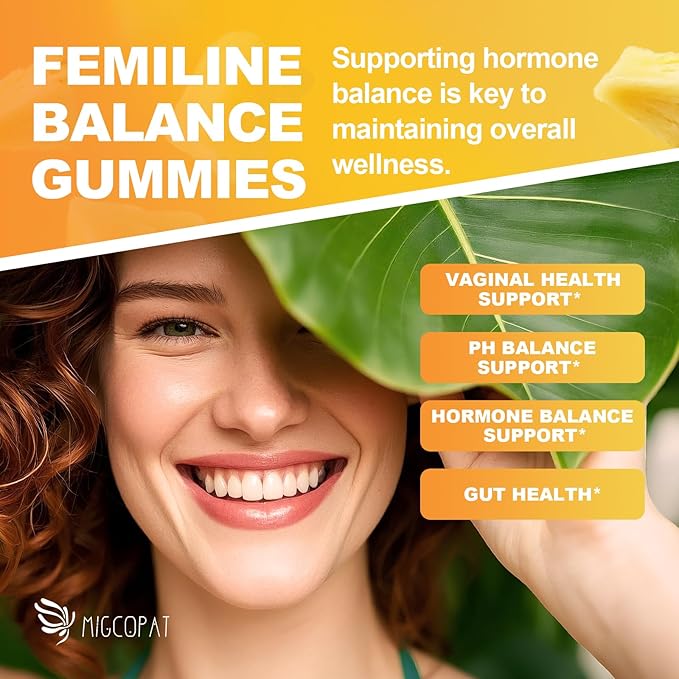 Premium Feminine Balance Gummies, Women’s Health Probiotics, Immune Support, Gut Health, Hormone Balance, PH Balance Vitality, Pineapple Flavor, 60 Count