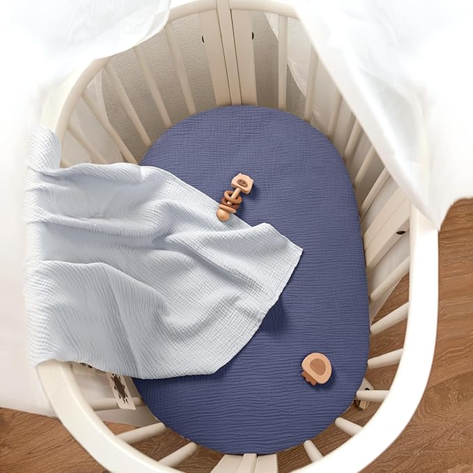 lulumoon Baby Muslin Bassinet Sheets: Cotton Bassinet Sheets Neutral for Boys and Girls - Fitted for Oval Rectangle or Hourglass