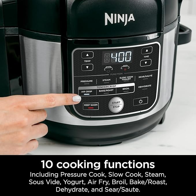 Ninja Foodi 10-in-1 Pressure Cooker & Air Fryer, 6.5-Qt Stainless Multicooker with TenderCrisp Technology & Nonstick Pot for Family Meals