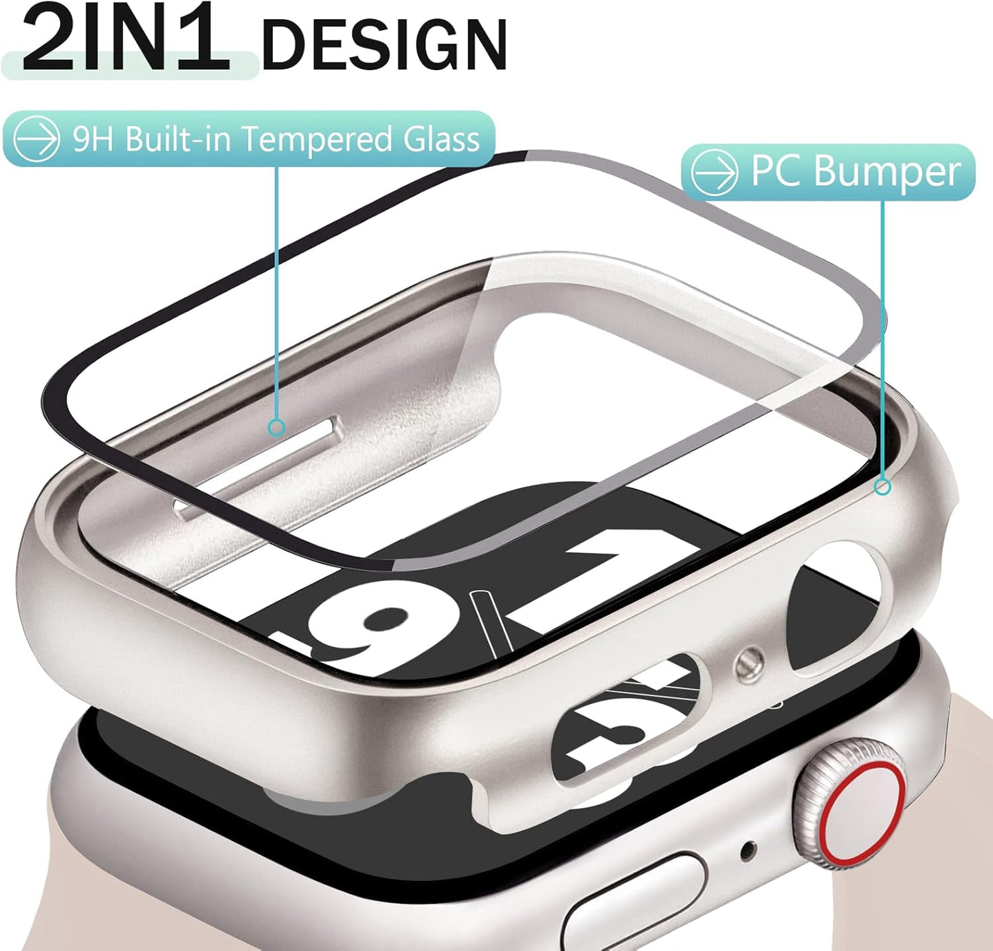 JR.DM 45mm 2 Pack Hard PC Case with HD Tempered Glass Screen Protector for Apple Watch Series 9/8/7, Slim Guard Bumper Full Coverage Protective Anti-Scratch Face Cover for iWatch, Starlight+ Clear