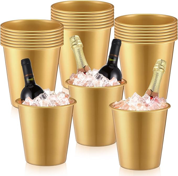 Layhit 24 Pcs Plastic Ice Buckets for Parties 3 Liters Wine Bucket Portable Ice Holder Disposable Wine Cooler for Party We...