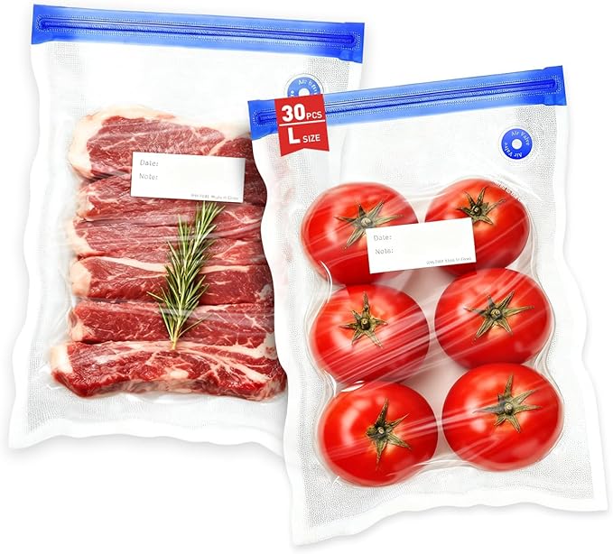 30 Pcs Reusable Vacuum Sealer Bags for Food, L-Size (10 x 13in) BPA-Free Vacuum Storage Bags with Sealing Clips & Leak-Proof Design for Sous Vide Cooking, Freezer, Microwave Heating