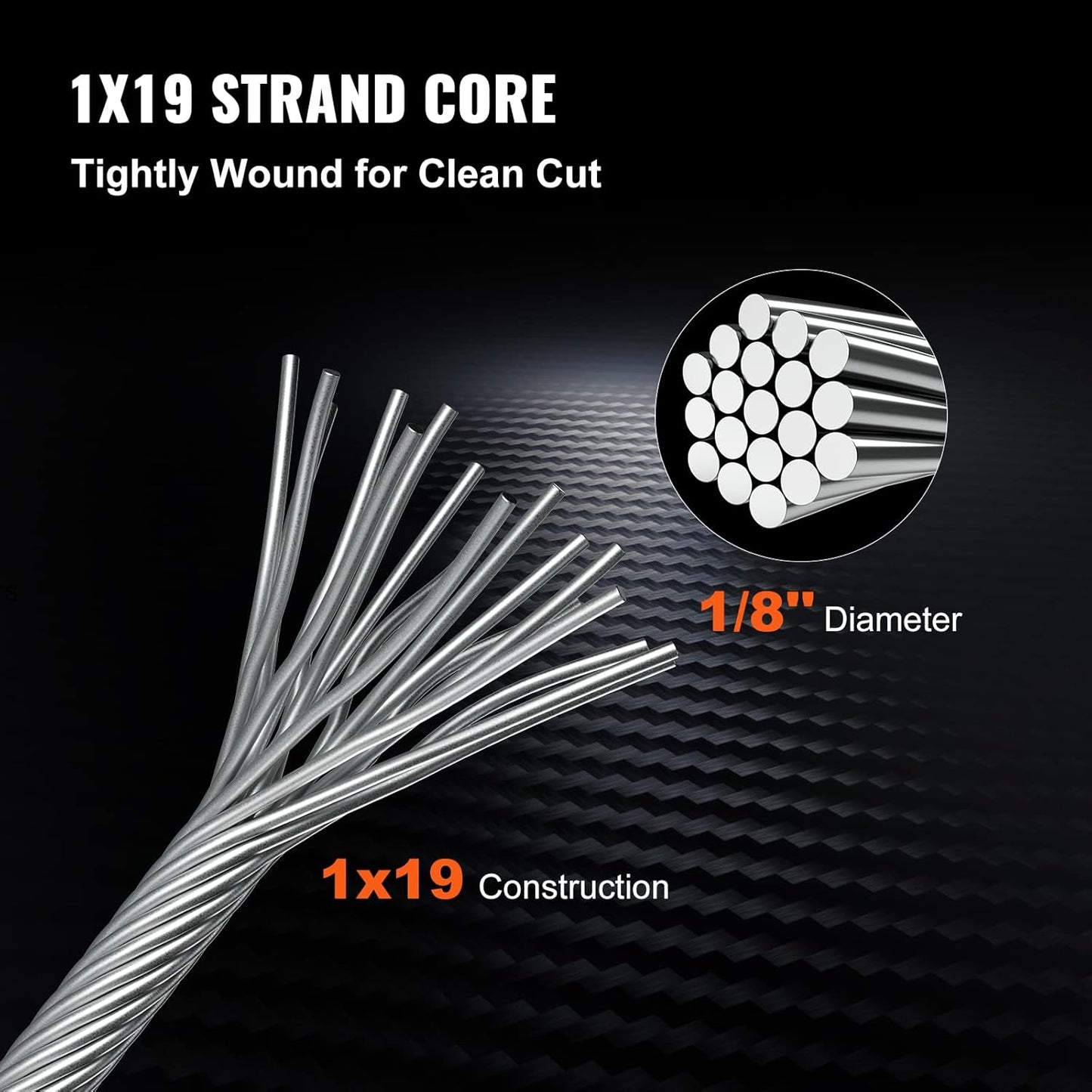 VEVOR 1/8" Stainless Steel Cable 1000FT, T316 1x19 Tighter Core Cable Railing System Wire Rope Aircraft Deck Railing Kit Fence Wire