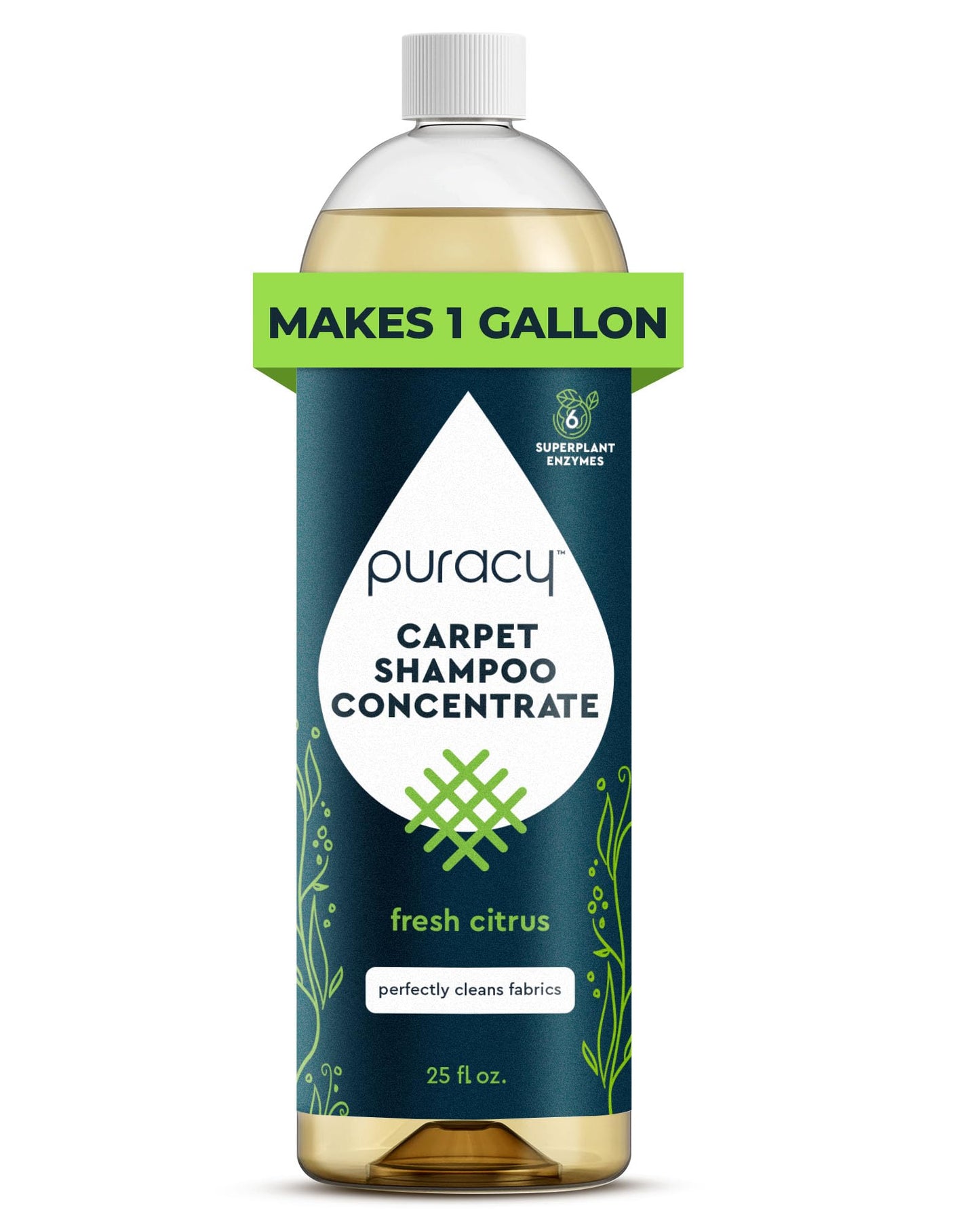 Puracy Professional Carpet Cleaner Machine Detergent, 4x Concentrated Upholstery Cleaner, Natural Carpet Shampoo, Pet Stain Remover & Deodorizer, Makes 20 Gallons of Cleaning Solution, 25 Ounce