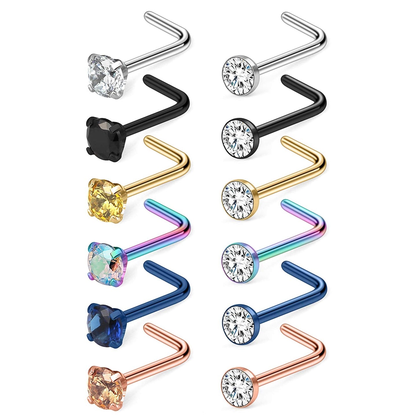 Cisyozi 18G Nose Rings Stud Piercing Jewelry for Women 18 Gauge Stainless Surgical Steel Nose Ring L Shaped Bend Nose Ring stud