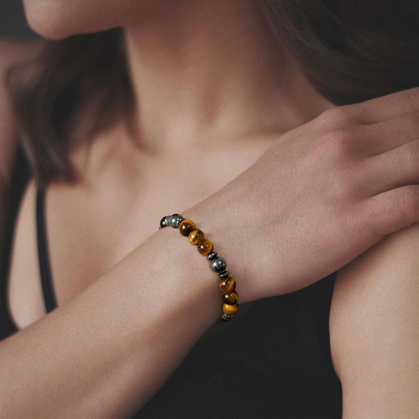 GolbalJew Healing Bracelet For Women Anxiety Tiger Eye & Hematite Beaded Bracelets Jewelry Healing Stone Bracelet Stress Relief