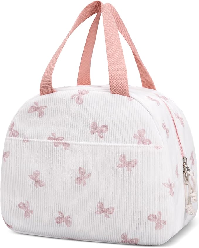 Lunch Box for Women,Cute Corduroy Lunch Tote Bag,Reusable Insulated Lunch Box,Large Capacity Cooler Bag with Compartments for Work, Picnics or Travelling