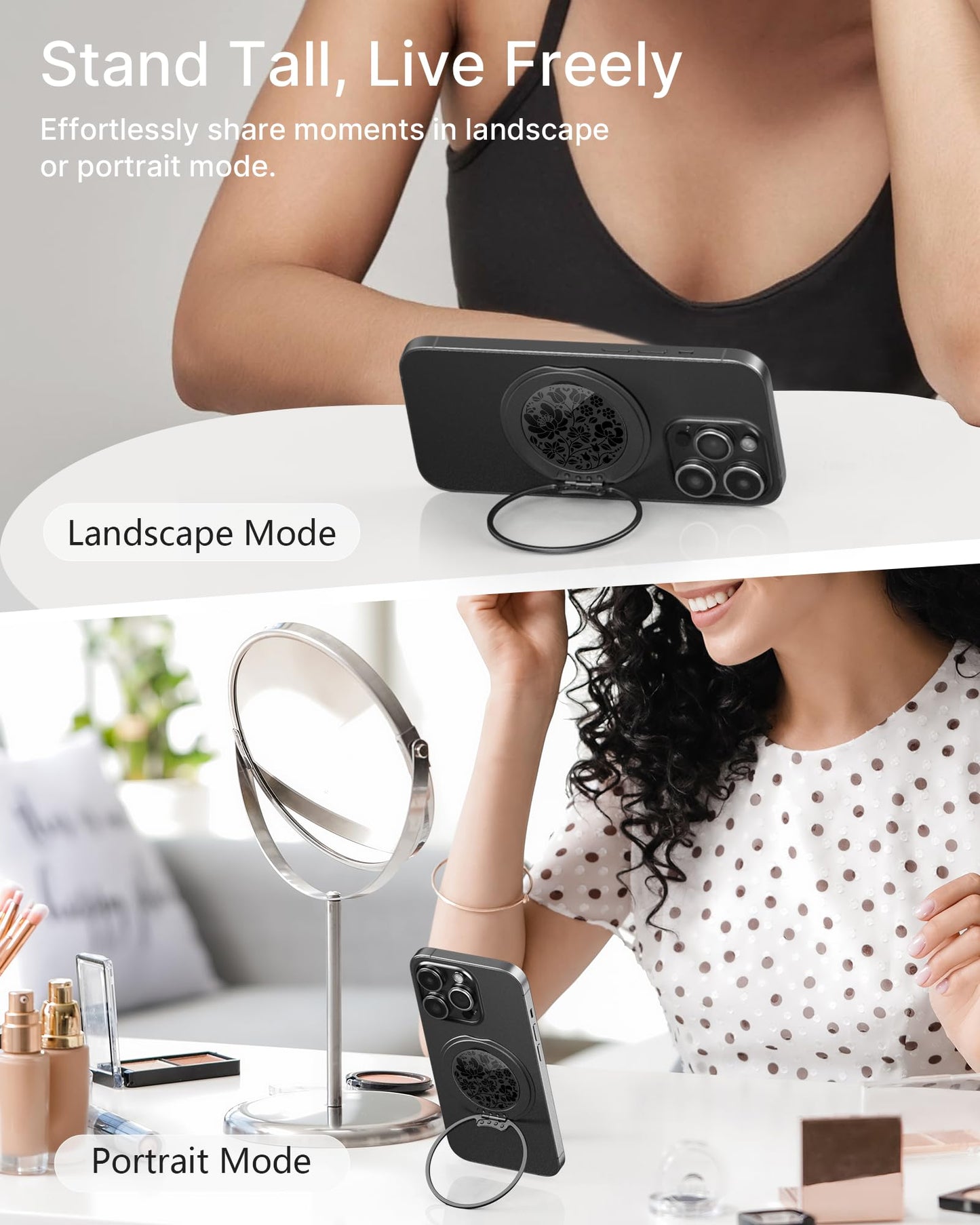 Typecase Phone Ring Holder: Utra Thin Magnetic Cell Phone Grip Stand Finger Ring Kickstand - Rotation Removable Phone Grip - Com