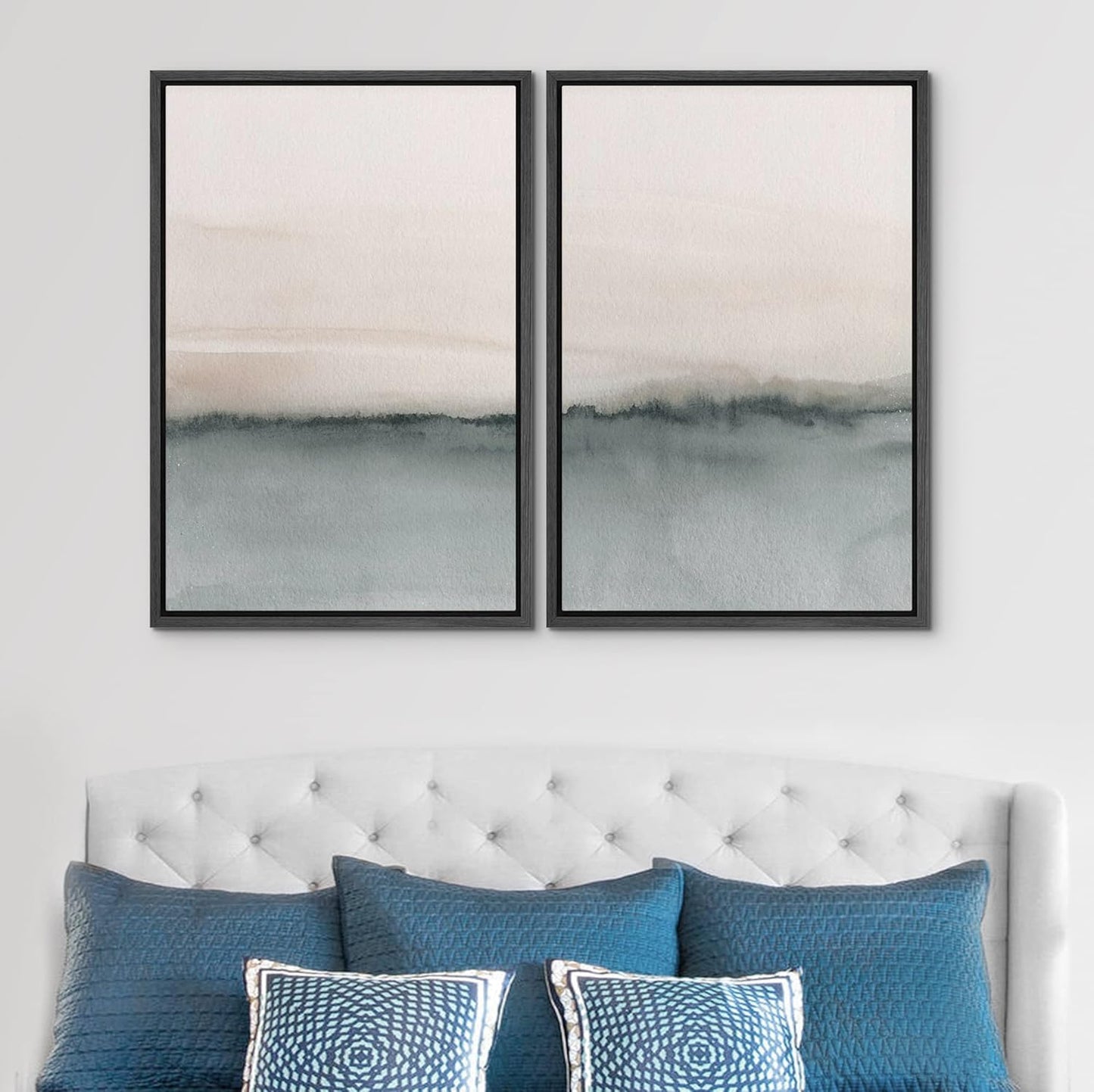 SIGNWIN Framed Canvas Print Wall Art Set Duotone Gray Pastel Landscape Abstract Shapes Illustration Modern Art Decorative Nordic Chic Relax/Zen for Living Room, Bedroom, Office - 16"x24"x2 Black