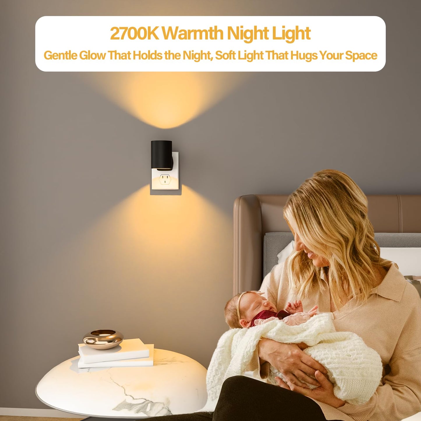 NOVELUX LED Night Light Plug-in, Dimmable, Warm 2700K, Wall Lights for Bedroom, Hallway, 4 Pack, Model NL-1.2W-2700