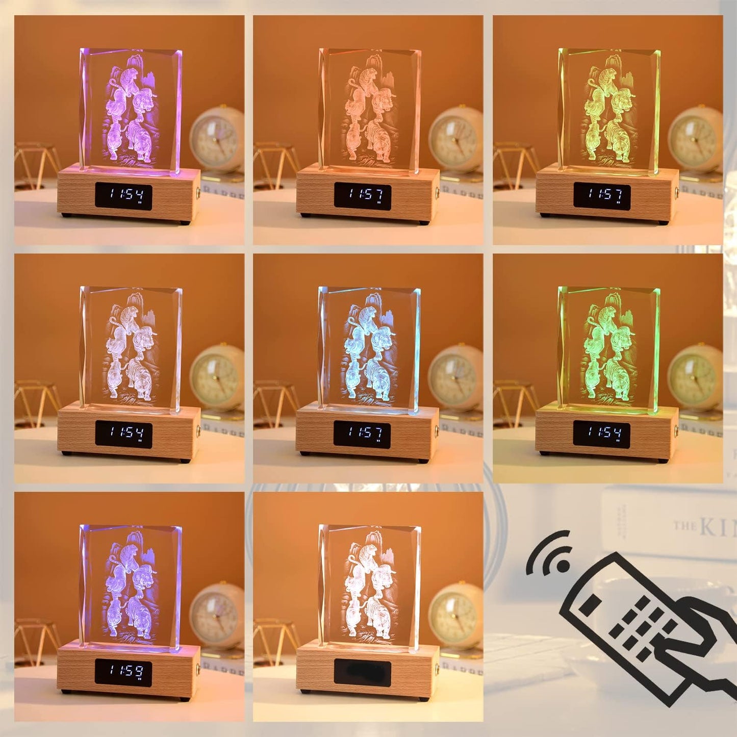 Personality Rectangular Night Light 3D Crystal Light Custom Color Photo LED Light Discoloration Belt Clock Base Personality Gift Men Women Home Office Desktop Decorations