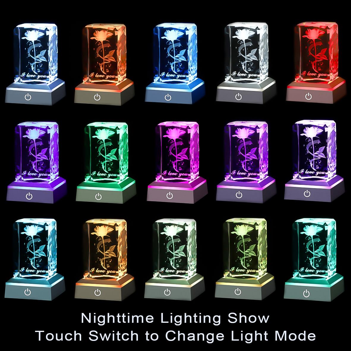 hochance 3D Musicrose Crystal Night Lamp with Adjustable LED Multicolor Lights for Girlfriend, Wife - Valentine's Day, Anniversary,Birthday Presents, Christmas Gifts for Her