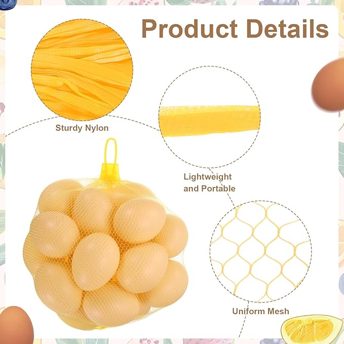 uxcell 100Pcs Reusable Produce Mesh Bags, 35cm Mesh Nylon Netting with Loop-Style Closures, Stretchable Egg Hatching Bags for Fruit Vegetable Storage, Yellow