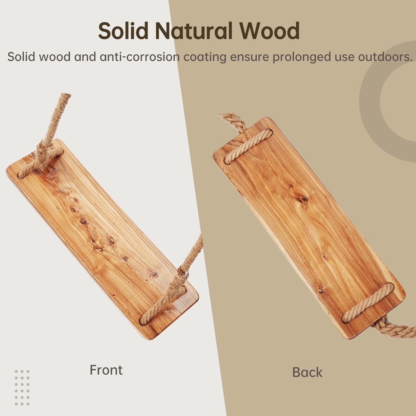 Wooden Tree Swing,500lbs Load Capacity Wooden Swing for Adults & Kids,Adjustable Height,Waterproof Hanging Swing Seat for Indoor,Outdoor,Backyard,Garden,Playground (Adult)