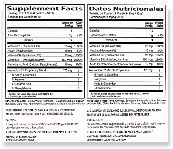 Neurobion Plus Liquid Dietary Supplement B Complex 10 Vials
