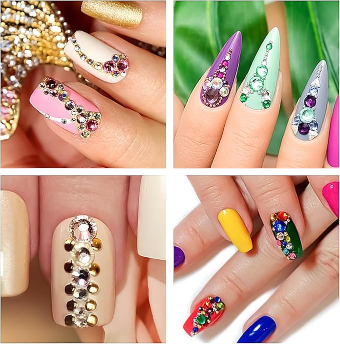 Face Gems Pearls for Makeup Rhinestone Stickers for Crafts Stick on Body Clear Crystal Tweezers Decals 3/4/5/6MM White Hair Nails Craft DIY Gems for Nails Makeup Decor 975PCS