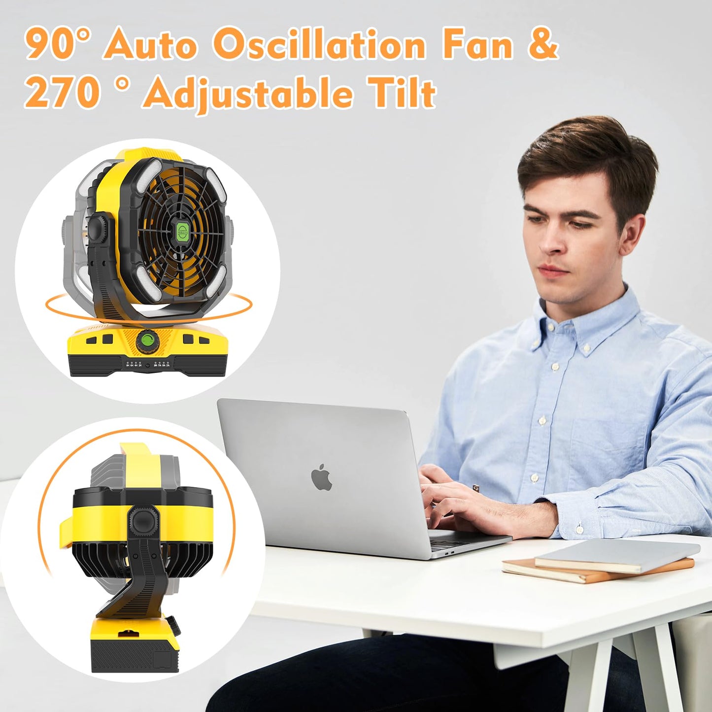 Runtop 20000Mah Oscillation Camping Fan, Remote Control Rechargeable Battery Operated Outdoor Tent Fan W/Hanging Hook, Portable