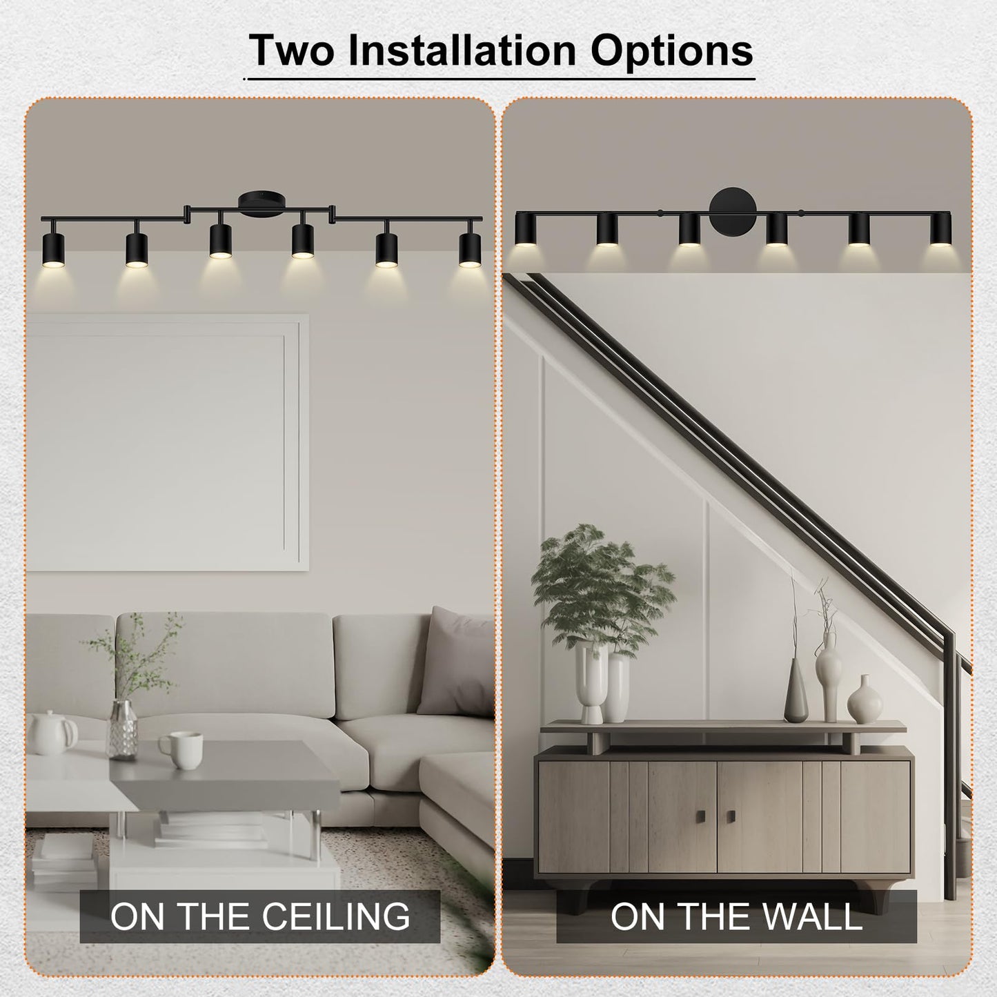 Track Lighting Kit Led  Track Lighting Fixtures Ceiling  44.3 Black 6 Light Ceiling Light For Kitchen  Flexible Spotlight With Rotatable Head  Industrial Wall Lights For Hallway(Gu10 Socket  No Bulb)