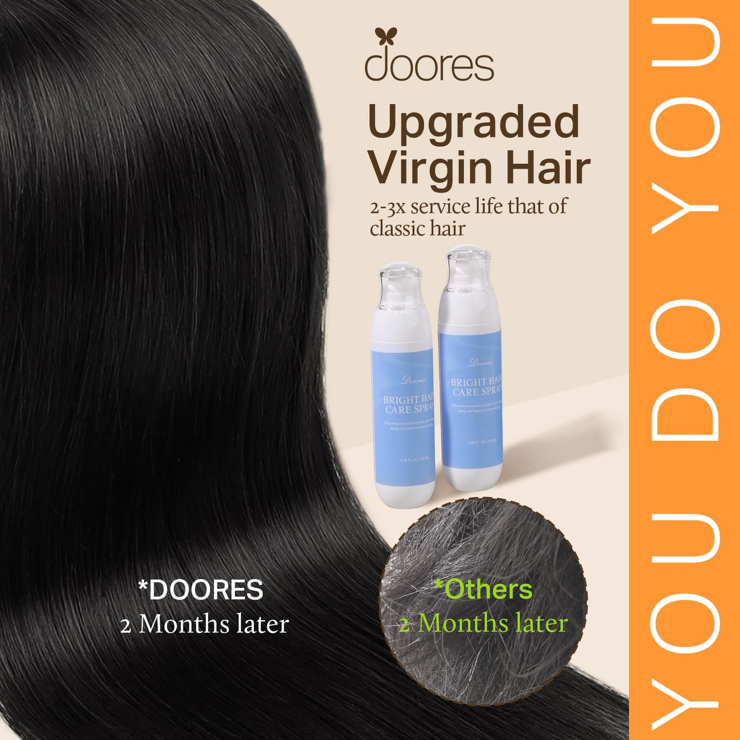 DOORES Clip in Hair Extensions Real Human Hair Invisible Edge, Jet Black 130g 7pcs 18 Inch Clip in Virgin Hair Extensions, Natur